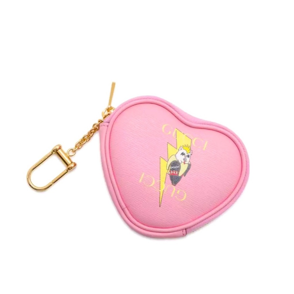 Gucci Bananya Heart Shape Leather Coin Case Pink - Picture 6 of 13